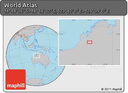 Gray Location Map of the Area around 18° 31' 34" S, 124° 10' 30" E