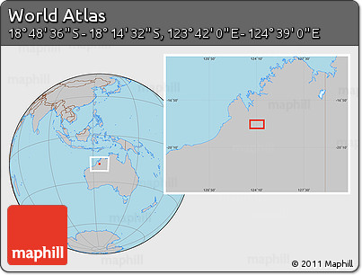Gray Location Map of the Area around 18° 31' 34" S, 124° 10' 30" E