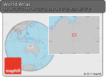 Gray Location Map of the Area around 18° 31' 34" S, 129° 16' 30" E