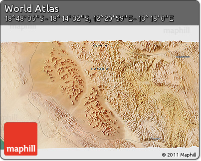 Satellite 3D Map of the Area around 18° 31' 34" S, 12° 49' 29" E