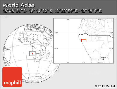 Blank Location Map of the Area around 18° 31' 34" S, 12° 49' 29" E