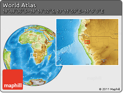 Physical Location Map of the Area around 18° 31' 34" S, 13° 40' 30" E