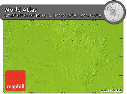 Physical Map of the Area around 18° 31' 34" S, 140° 19' 29" E