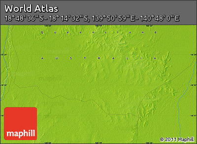 Physical Map of the Area around 18° 31' 34" S, 140° 19' 29" E