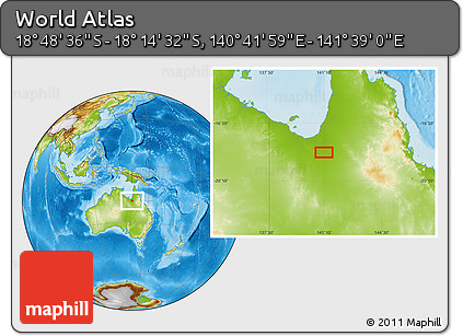Physical Location Map of the Area around 18° 31' 34" S, 141° 10' 30" E