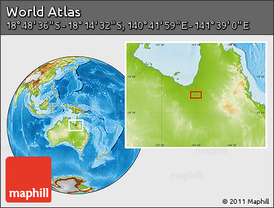 Physical Location Map of the Area around 18° 31' 34" S, 141° 10' 30" E