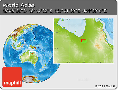 Physical Location Map of the Area around 18° 31' 34" S, 141° 10' 30" E