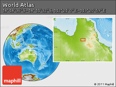 Physical Location Map of the Area around 18° 31' 34" S, 142° 52' 30" E