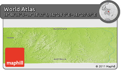 Physical Panoramic Map of the Area around 18° 31' 34" S, 142° 52' 30" E