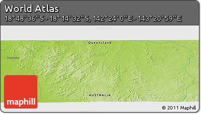 Physical Panoramic Map of the Area around 18° 31' 34" S, 142° 52' 30" E