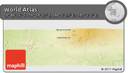 Physical Panoramic Map of the Area around 18° 31' 34" S, 144° 34' 29" E