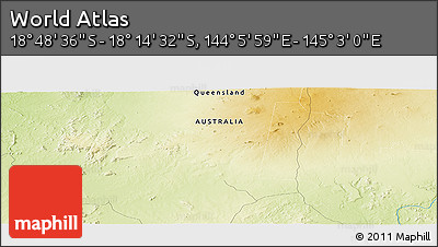 Physical Panoramic Map of the Area around 18° 31' 34" S, 144° 34' 29" E