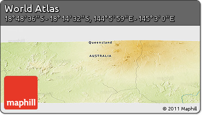 Physical Panoramic Map of the Area around 18° 31' 34" S, 144° 34' 29" E