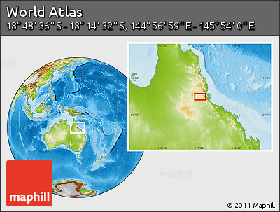 Physical Location Map of the Area around 18° 31' 34" S, 145° 25' 30" E