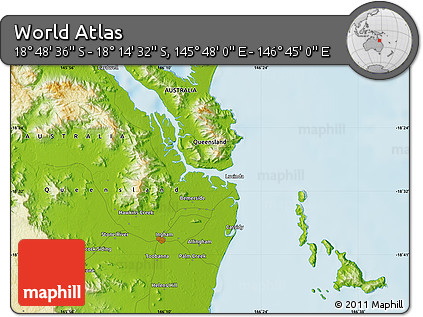 Physical Map of the Area around 18° 31' 34" S, 146° 16' 30" E