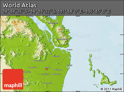 Physical Map of the Area around 18° 31' 34" S, 146° 16' 30" E