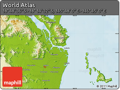 Physical Map of the Area around 18° 31' 34" S, 146° 16' 30" E