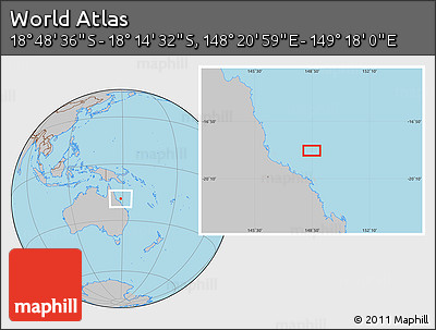 Gray Location Map of the Area around 18° 31' 34" S, 148° 49' 29" E