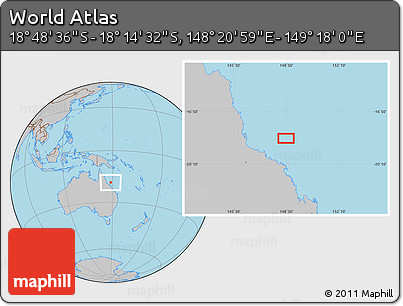 Gray Location Map of the Area around 18° 31' 34" S, 148° 49' 29" E