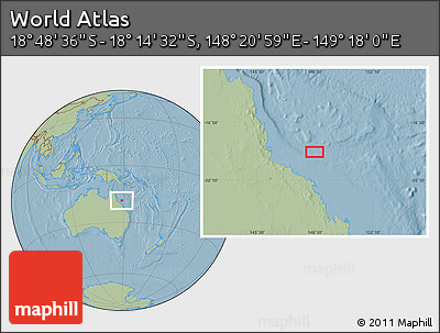 Savanna Style Location Map of the Area around 18° 31' 34" S, 148° 49' 29" E, hill shading