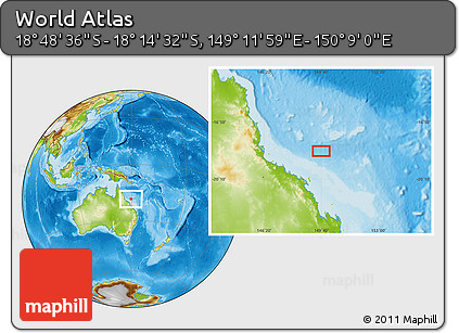 Physical Location Map of the Area around 18° 31' 34" S, 149° 40' 30" E