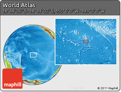 Physical Location Map of the Area around 18° 31' 34" S, 149° 31' 30" W