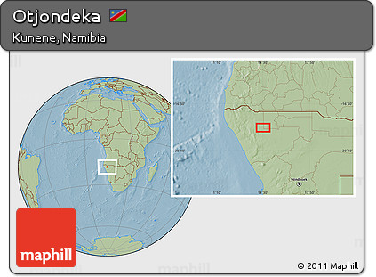 Savanna Style Location Map of Otjondeka, hill shading