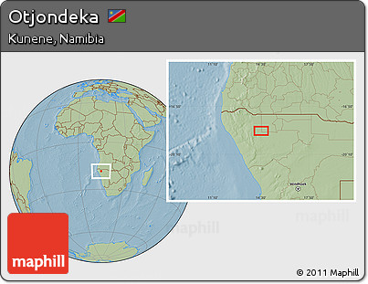 Savanna Style Location Map of Otjondeka, hill shading