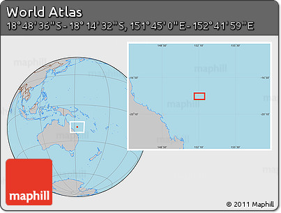 Gray Location Map of the Area around 18° 31' 34" S, 152° 13' 29" E