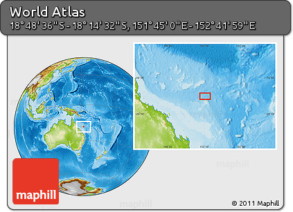 Physical Location Map of the Area around 18° 31' 34" S, 152° 13' 29" E