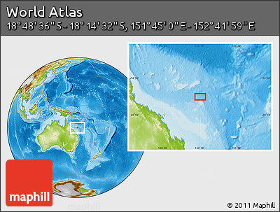 Physical Location Map of the Area around 18° 31' 34" S, 152° 13' 29" E