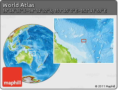 Physical Location Map of the Area around 18° 31' 34" S, 152° 13' 29" E