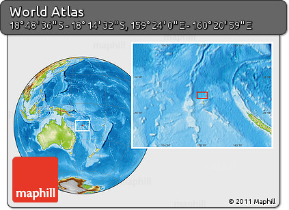 Physical Location Map of the Area around 18° 31' 34" S, 159° 52' 30" E
