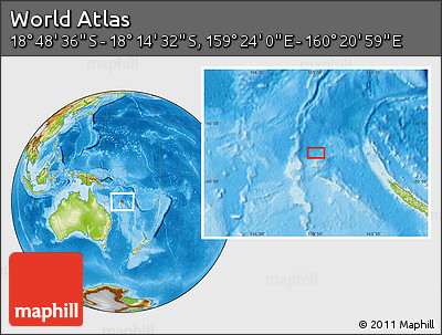 Physical Location Map of the Area around 18° 31' 34" S, 159° 52' 30" E