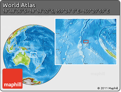 Physical Location Map of the Area around 18° 31' 34" S, 159° 52' 30" E