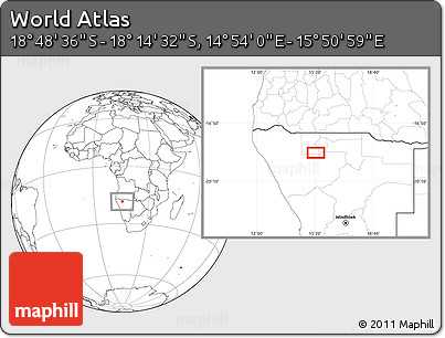 Blank Location Map of the Area around 18° 31' 34" S, 15° 22' 30" E