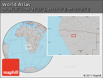 Gray Location Map of the Area around 18° 31' 34" S, 15° 22' 30" E
