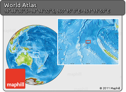 Physical Location Map of the Area around 18° 31' 34" S, 160° 43' 29" E