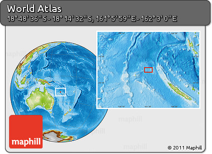 Physical Location Map of the Area around 18° 31' 34" S, 161° 34' 29" E