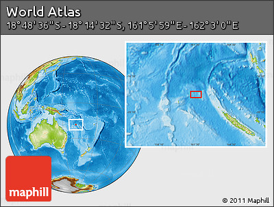 Physical Location Map of the Area around 18° 31' 34" S, 161° 34' 29" E