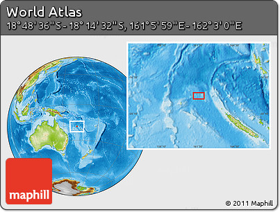 Physical Location Map of the Area around 18° 31' 34" S, 161° 34' 29" E