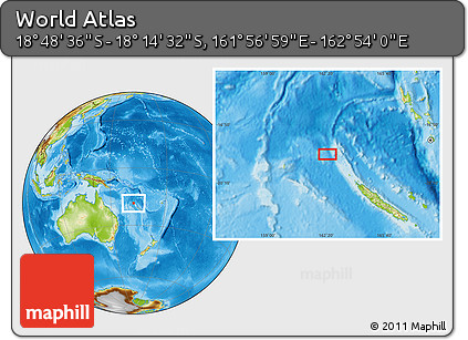 Physical Location Map of the Area around 18° 31' 34" S, 162° 25' 30" E