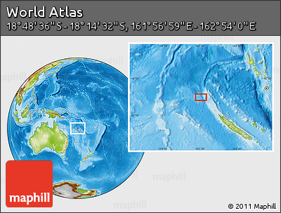 Physical Location Map of the Area around 18° 31' 34" S, 162° 25' 30" E