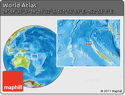 Physical Location Map of the Area around 18° 31' 34" S, 162° 25' 30" E
