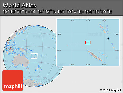 Gray Location Map of the Area around 18° 31' 34" S, 164° 7' 30" E