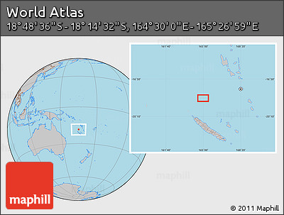 Gray Location Map of the Area around 18° 31' 34" S, 164° 58' 29" E