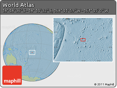 Savanna Style Location Map of the Area around 18° 31' 34" S, 168° 13' 29" W, hill shading