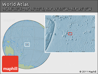 Savanna Style Location Map of the Area around 18° 31' 34" S, 168° 13' 29" W, hill shading