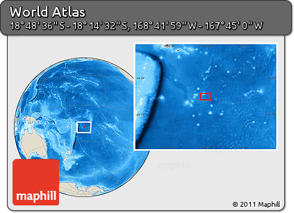 Shaded Relief Location Map of the Area around 18° 31' 34" S, 168° 13' 29" W