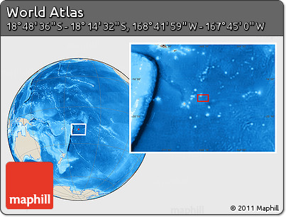 Shaded Relief Location Map of the Area around 18° 31' 34" S, 168° 13' 29" W